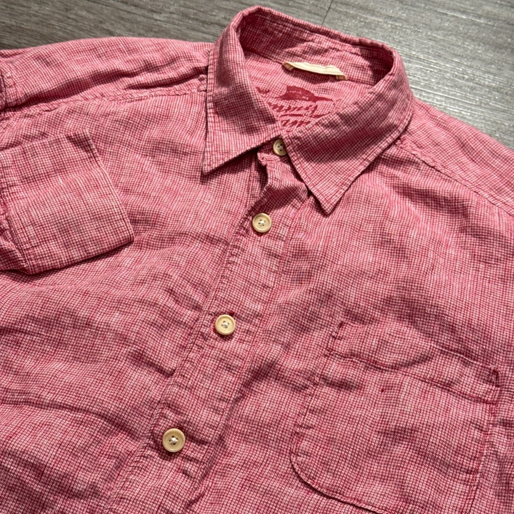 Tommy‎ Bahama Shirt Mens Medium Red Pink 100% Linen Coastal Beachy Summer Resort